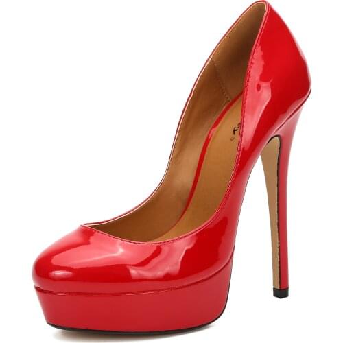 SDTRFT fashion 16cm Ultra high thin heels platform sexy japanned leather women wedding shoes ladies pumps plus:40-45 46 47 48