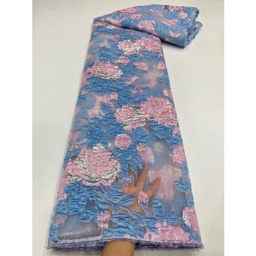 5yards/pc) High quality blue pink African brocade net lace latest jacquard tulle lace fabric for party dress FZZ1060