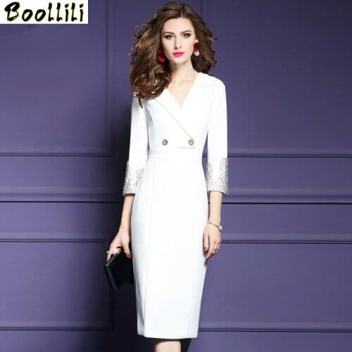 Boollili Vintage Elegant Office Midi Dress Women Spring Black Party Dress 2020 Ladies Dresses Plus Size Dress 4xl Vestidos
