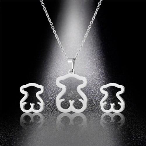 Japan And South Korea Flavor Of The Earth Dance Di Cool Girl Contracted Bear Necklace Earrings Set Tong Qu Necklace