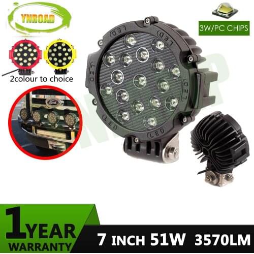 YNROAD 51w 7inch black led work light led driving light led off road light for SUV,ATV,UTV use 3570LM black color