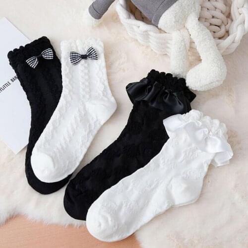 Lolita Lace Socks Women Sweet Bowknot Socks Girls Japan Jk White Short Socks Ankle Femme Dress Calcetines Media