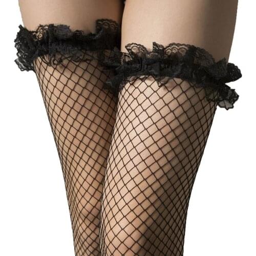 Womens Sexy Fishnet Stocking Thigh High Sheer Lace Top Sexy Stockings Hosiery Nets Stay Up For Women Female Stockings