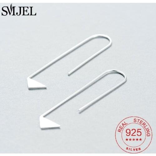 SMJEL 925 Sterling Silver Triangle Long Post Earring Geometric Statement Stud Earrings for Women Wedding Jewelry