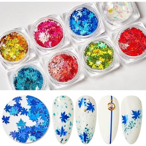 1 PCS Maple Leaves Holographic Chameleon Laser Sequins Nail Art Glitter Flakes UV Gel Polish Tool Decor Manicure