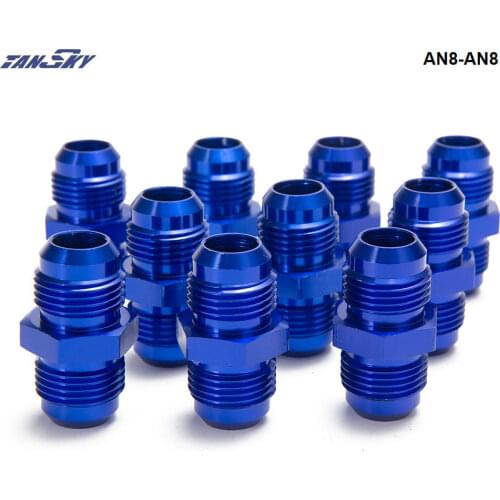 10PCS/LOT Blue Male Blue Anodized Aluminum Union Adapter Fittings For Fuel Tank / Water Tank / Fuel Pump AN8-AN8