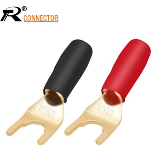 4pcs Gold-plated Copper Banana Plugs U/Y Type High quality Banana Connector Speaker Wire Connector With Plastic Handle Case