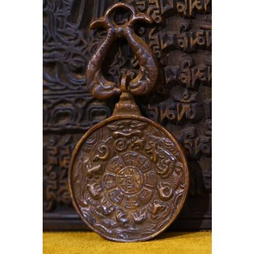 4"Tibet Buddhism Old Lima Bronze Green Tara Statue Amulet Pendant Nine Palaces Bagua Exorcism Ward off evil spirits