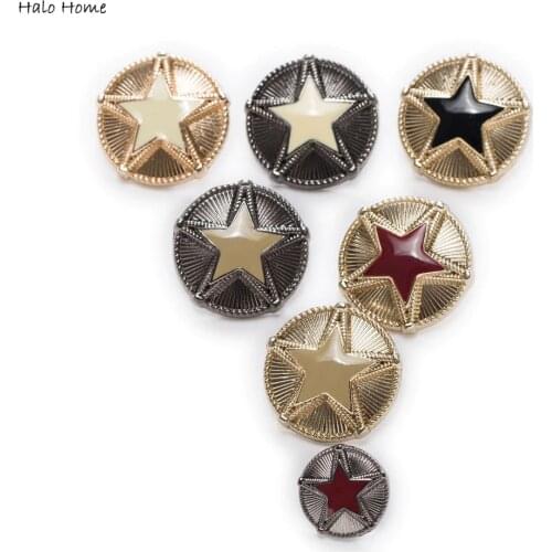 5pcs Star Metal Buttons Round Coat Clothing Sewing Fashion Decor Replace Diy Optional Sewing Garment Supplies Accessory 15-23mm