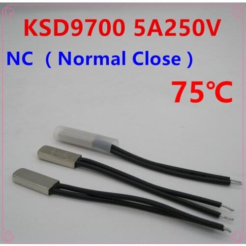 5pcs/lot KSD9700 5A250V 75 Degree Celsius (N.C.) Normal Close Temperature Switch Thermostat Thermal Protector