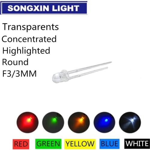 5Colors x20pcs =100pcs F3 Ultra Bright 3MM Round Water Clear Green/Yellow/Blue/White/Red LED Light Lamp Emitting Diode Dides Kit