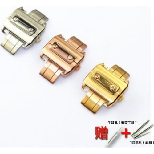 Watch Accessories 18mm 21mm Folding Buckle for Cartier Waterproof Clasp Santos100 Stainless Steel Double Press Butterfly Buckle