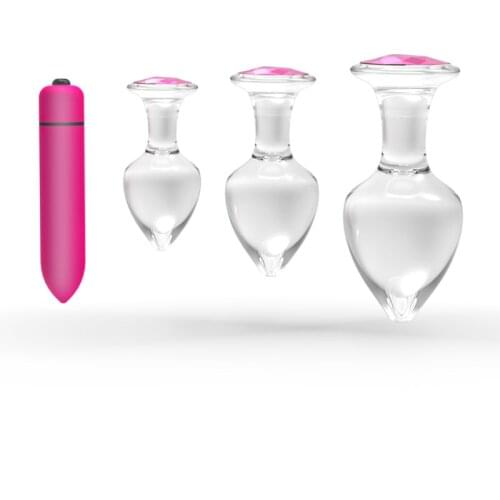 SWT Crystal Pink Glass Anal Plug Diamond Insert Vibrator Buttplug Jewelry Transparent Anal Butt Plug Dildo Sex Anal Toys