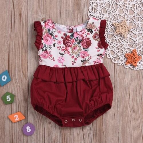 2019 New Born Baby Girls Printed Floral Bodysuit 6M-24M Girls Cotton Summer Climbing Clothes Infant Baby Cute Flower Pajamas Out