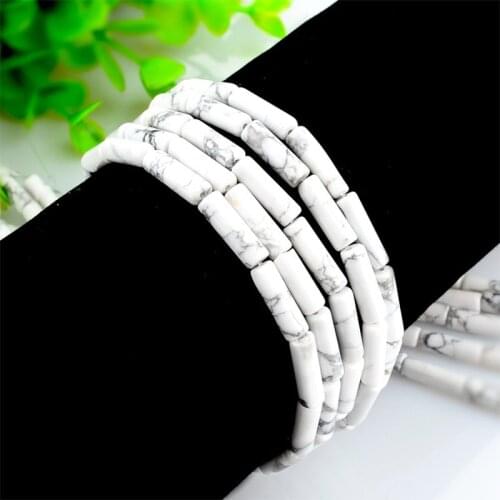 Natural Howlite Turquoises Stone Tube Beads White Cylinder Bead 4*13mm 29Pcs for DIY Leather Wrap Bracelet Jewelry making
