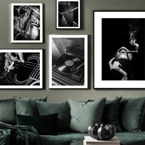 Black And White Wall Art Poster Print Guitar Jazz Music Portrait Canvas Painting Wall Pictures For Living Room Home Decor