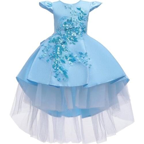 Party frock for kids Girls round neck short sleeves trailing irregular princess dress high quality swallowtail mesh kids dress