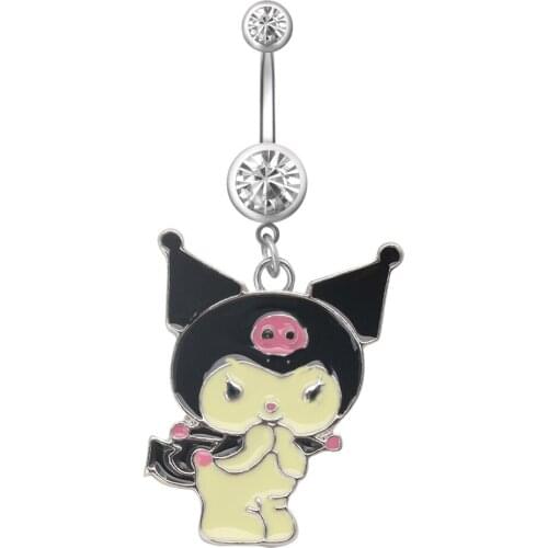 Lovely Cat Belly Piercing Fashion Rhinestones Navel Ring Cute Cartoon Black Cat Belly Button Rings Piercing Body Jewelry