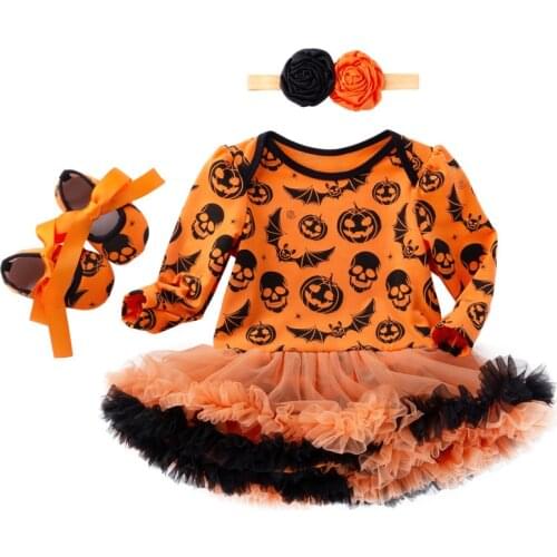 Halloween Costumes for Baby Newborn Autumn Pumpkin Rompers Jumpsuit Headband 3pcs Set Girl Infant Clothes Birthday Outfits 0-24M