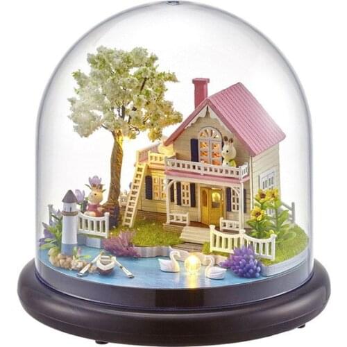 1pcs Doll House Furnitures Box Cute Room DIY Doll House Toy Wooden Miniature toys LED Lights Assemble diy miniature house