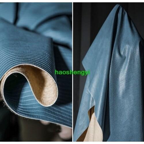 Haze blue stripes embossed texture leather creative apparel fabric