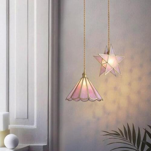 Nordic Brass pendant lights Romantic Clothing Store Childrens Room Glass Hanging Lamp Dining Room Bedroom Bedside Lamp