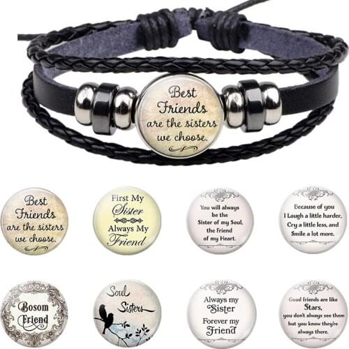 " Best Friends Are The Sisters We Choose" Friendship Black Rope Leather Bracelet Men Women Best Friend Gift Jewelry Accessories