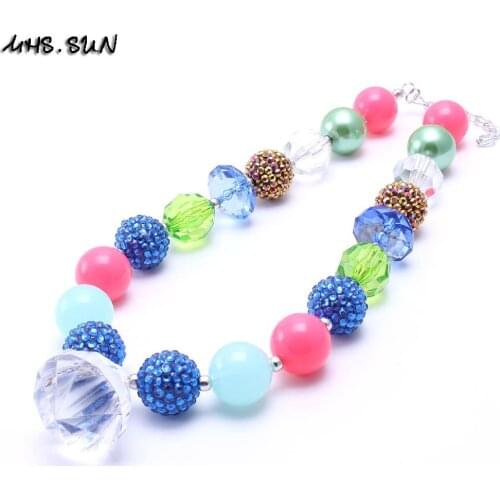 MHS.SUN 2Pcs Fashion Water Drop Pendant Chunky Beads Necklace For Child/Kids/Girls Chunky Bubblegum Necklace For Baby Jewelry