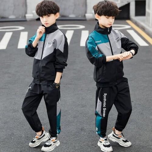 Fashion Boys Clothing Spring Autumn Patchwork Long Sleeve Sets 4 6 8 9 10 12 13 14 Years Teenagers Children Sports Clothing Sets