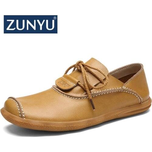 ZUNYU Spring Summer New Men Genuine Leather Shoes Breathable Spring Casual Shoes Black Fashion Mens Shoes Moccasins Male Flats