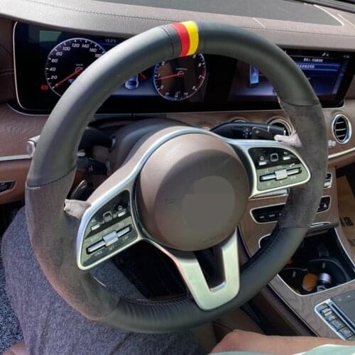 Hand-Stitched Black Genuine Leather Suede Car Steering Wheel Cover For Mercedes Benz A Class 2019-2020 GLC GLB 2020 CLS 18-20