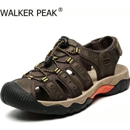 Size 38-48 Mens Sandals Comfort Genuine Leather Summer High Quality Beach Slippers Casual Footwear Outdoor Beach Shoes 2021 New