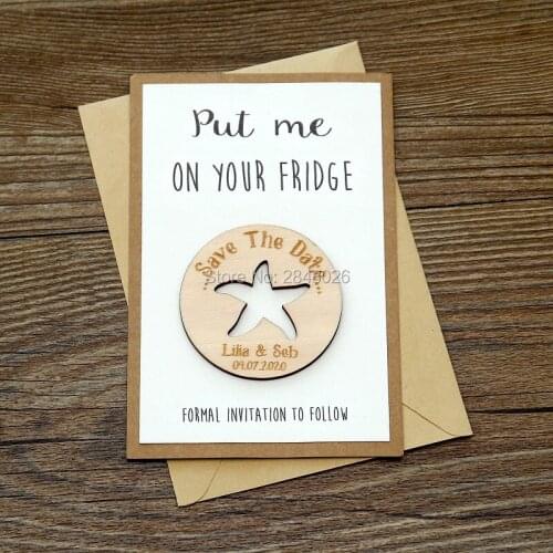 Custom beach Wedding Save the date Magnet ,Wooden die cut Save the Dates,personalized starfish Wooden magnets, invitation Magnet