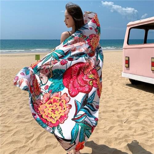 New Fashion Summer Women Cotton Linen Beach Silk Scarf Shawls Female Floral Print Sweet Long Wrap Vacation Sunscreen Hijab Scarf