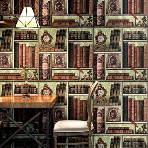 Beibehang Creative Bookshelf Library Study American Retro European Wallpaper Cafe Chinese Background Parede De Parede Wallpaper
