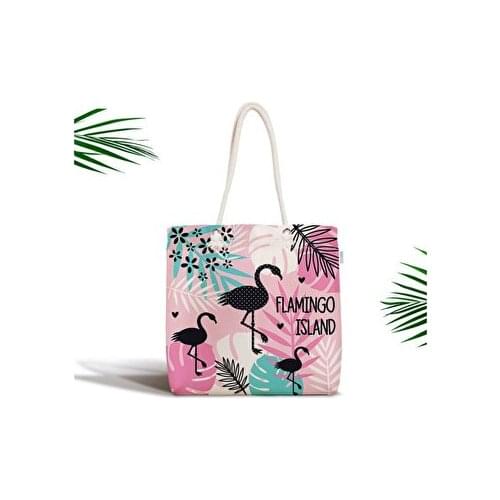 Realhomes Gift Summer Holiday Sea Beach Bag Flamingo Pattern Digital Printed Zipper Cloth Bag