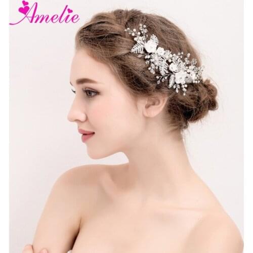 Wedding Hair Accessories Headpieces Boho Delicate Crystal Porcelain Blossom Rhinestone Leaf Bridal Hair Clip Wedding Party Favor