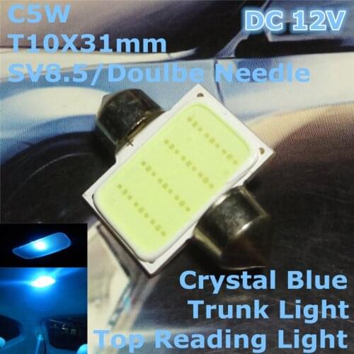 12V LED Crystal Blue Color Car Double Needle Bulb Lamp(COB Lighting Square) C5W 31mm For Top Reading Licence Board Trunk Light