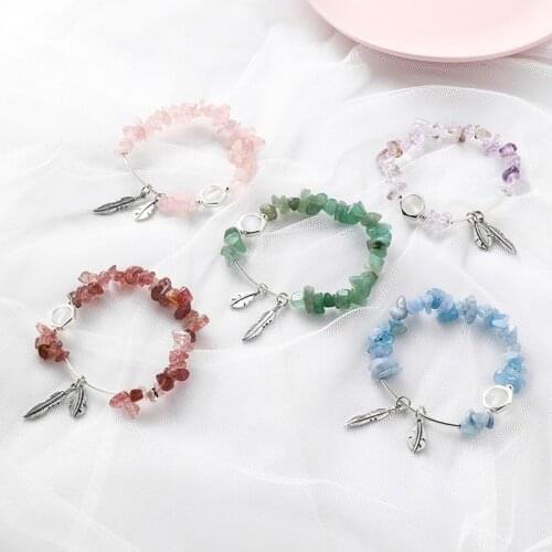 VSnow Korean Fashion 5 Designs Irregular Stones Leaf Charm Bracelet for Women Girls Asymmetric Feather Beaded Bracelet Jewellery