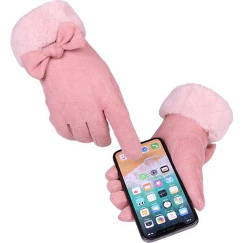 2020 New Winter Women Gloves Double Thick Plush Wrist Warm Cashmere Cute Cycling Suede Touch Screen Driving Female Mittens