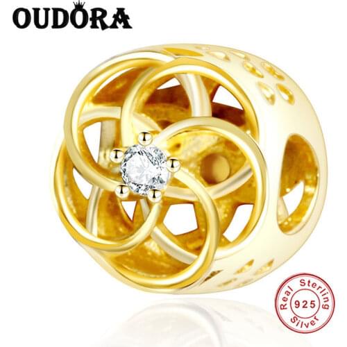 925 Sterling Silver Gold Openwork Charms Fit Original Pandora Charms Silver 925 Bracelet For Women Fashion Jewelry Berloque