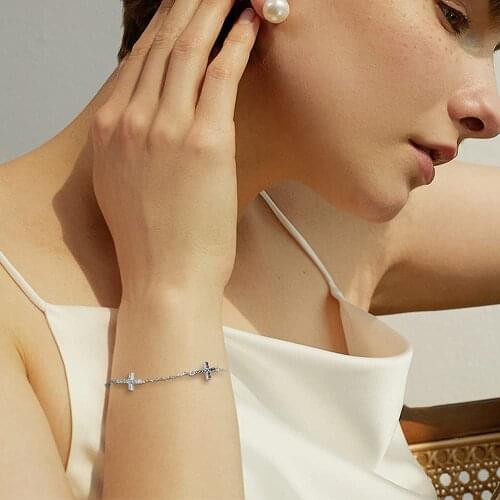 GN Pearl Thin Style Fashion Chain Bracelet Women Sliver Charm Cross Girls Zircon Jewelry Accessories Gift Present