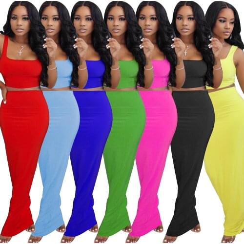 CM.YAYA Women solid mini tank tops maxi midi skirts suit two piece set sport matching set outfit casual long dress tracksuit