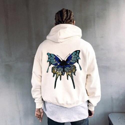 Butterfly Hot Diamond Rhinestone Winter Hoodie Design Heavy Craft Mens Hoody Pure Cotton Thick Casual Street Hip-Hop Pullover