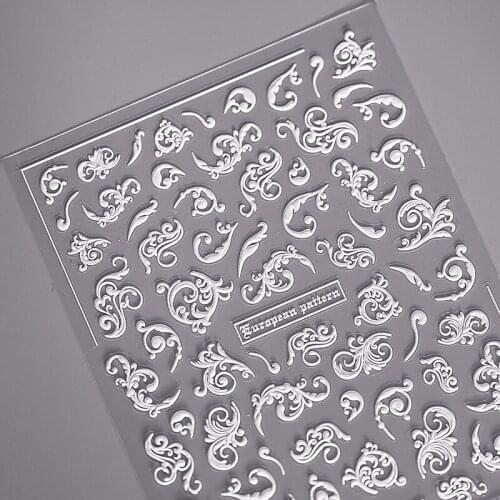 1 Sheet White Vintage Totems 5D Soft Reliefs Embossed Nail Art Sticker 3D Adhesive Nail Art Decorations Nail Decals Wholesale