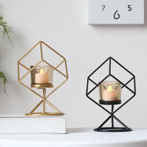 1Pc Geometric Metal Candle Holder Creative Romantic Candlestick Desktop Decoration Home Living Room Light Dinner Table Decor