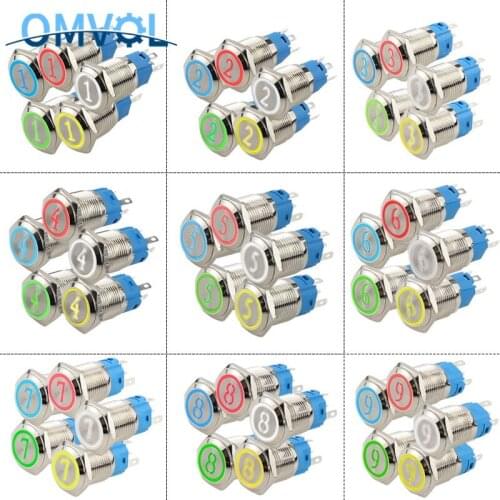 16mm LED metal button 1 2 3 4 5 6 7 8 9 Momentary Waterproof Button Switch