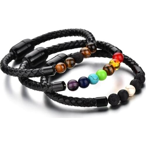 2019 Trendy Fashion Natural Stone Beads Leather Charm Bracelet For Men Women Jewelry Bracelet Dropshipping