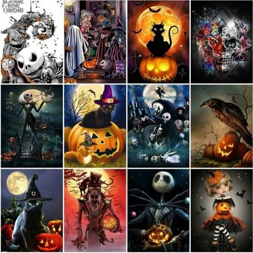 Scare skull diamond painting full halloween mosaic art sticker embroidery rhinestone picture puzzle toy kids wall decor craft