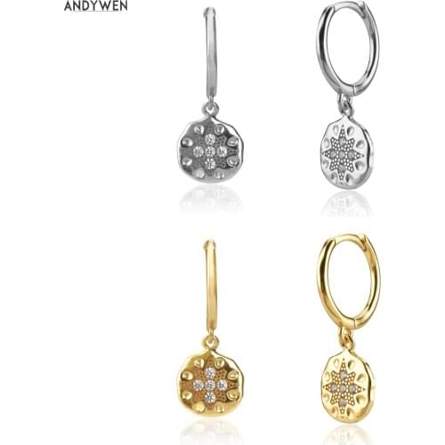ANDYWEN 2020 925 Sterling Silver Irregular Round Drop Earring 2020 Circle Women Crystal CZ Zircon Piercing Ohrringe Jewelry